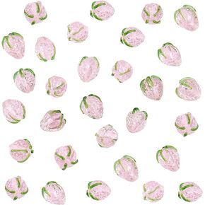 PH PandaHall 30pcs Strawberry Beads, 3D Fruit Beads Lampwork Glass Beads Spacer Loose Beads Red Imitation Strawberry Pendants for Spring Summer Bracelets Necklace Earring Christmas Jewelry Making