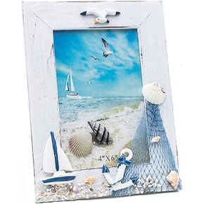 Mediterranean Photo Frame Wooden Picture Frame Wooden Photo Frame Holder for Nautical Beach Themed Home Coffee Shop Decoration