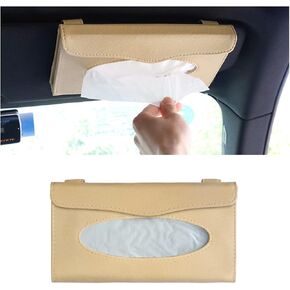 حامل مناديل السيارة، صندوق مناديل ظلة من جلد البولي يوريثان الفاخر للسيارة، منظم جيب للمناديل الواقي من الشمس، موزع أقنعة حامل مناديل المقعد الخلفي، مناديل سهلة الاستخدام، ملحقات السيارة (أسود/بيج) in Kuwait