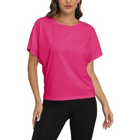 PRIMODA Women's Crew Neck Short Sleeve Dolman T Shirt Summer Casual Loose Workout Top