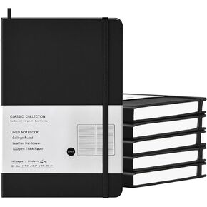 Coopay 6 Pack B5 Notebooks Journal College Ruled Composition Notebooks Classic Hardcover Lined Journals for Office Home School Business Writing Note Taking, 10.2" x 7.5", 100GSM Thick Paper (Black)