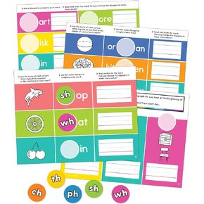 Carson Dellosa Edu-Clings Silicone Center Beginning and Ending Blends Manipulative—Grades 1-2 Dry-Erase Mats and Phonics Manipulatives With Common Blends, Language Arts Skills (25 pc)