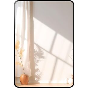 Black Mirror 20"x28" Rectangle Bathroom Mirror, Wall Mounted Mirror, Black Vanity Wall Mirror Frosted Metal Frame Anti-Rust, Tempered Glass Hangs Horizontally Mirror for Bedroom, Entryway, Living Room