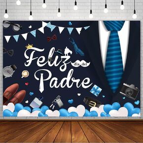 7x5ft Feliz Dia Del Padre Backdrop Happy Father's Day Photography Backdrop Spanish El Mejor Papá Del Mundo I Love Dad Party Decorations Heart Shirt Tie Festival Family Photo Booth Studio Props