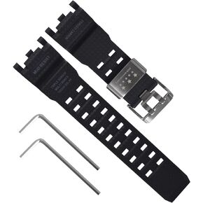 Replacement Natural Resin Watch Strap for Casio G-Shock Master of G Mudmaster Twin Sensor GWG-2000 GWG-2040 Men's Black Watch Band