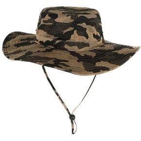 Fishing Bucket Sun Boonie Hat Wide Brimmed Outdoor Summer UV Protection Cap with Side Snap Chin Cord