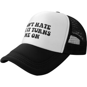 Don't Hate Me It Turns Me On Funny Adjustable Mesh Trucker Hat for Adults Unisex Classic Hats Fishing Caps Black
