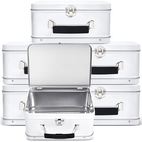6 Pack DIY Lunch Box Tin Retro Set 8 x 6 x 4 inches with Hinged Lids DIY Large Fun Box for Storage Blank Design Vintage Metal Lunch Box for Kids Sandwich Containers (Black)