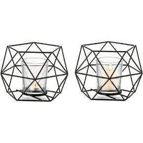 Black Votive Candle Holders Esmiome - 6pcs Geometric Tealight Holders Metal Wire Iron Stand Holder Bulk with Glass Cup for Centerpieces Wedding Christmas Home Table Decorations Reception Shelf Mantel