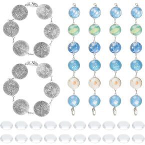 DICOSMETIC 6 Sets Cabochon Bracelet Chain Blank Alloy Bracelet Cabochon Setting Tray with Glass Cabochon Platinum 8.27" Bezel Bracelet Blank Bangle for Jewelry Making, Tray: 20mm