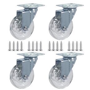 2" Caster Wheels Set of 4, Heavy Duty Swivel Casters Without Brake, Crystal Clear Plate Castors, No Noise Locking Casters with Transparent Wheels (2 inch Without Brakes)