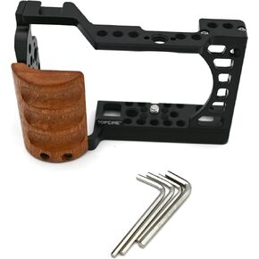 Camera Cage with Wood Handgrip Compatible for Sony Alpha A6400 A6300 A6000 A6100 Cameas with Cold Shoe,Handle Locating Holes,Multiple 1/4" 3/8" Screw Holes Photography Vlogging Shooting Rig in Saudi Arabia