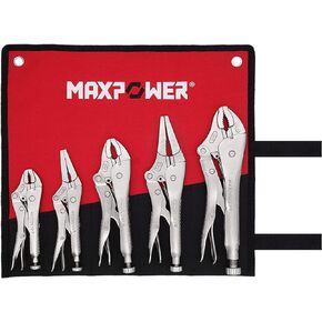 MAXPOWER 5 PCS Locking Pliers Set, Long Nose Locking Pliers 9-Inch and 6-Inch, Curved Jaw Locking Pliers 10-Inch, 7-Inch and 5-Inch (5 Pieces with Kitbag set)