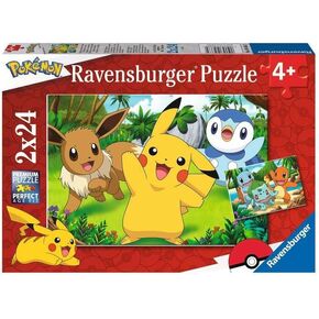 Ravensburger - أحجية الصور المقطوعة للبوكيمون، مجموعة 2 × 24، ألغاز الصور المقطوعة المكونة من 24 قطعة، يوصى بها للأعمار من 4 سنوات فما فوق
