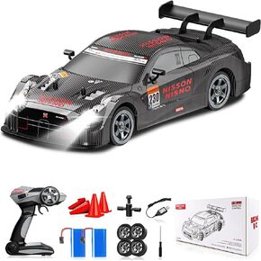 RC Drift Car 2.4GHz, 1/16 Rcemote Control Car 4WD RC Cars Fast Drifting Car Rechargeable Toys for Adults Kids Black Hobby Racing Car with Lights Drifting Tire Toy Car for Boys
