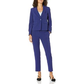 Le Suit Women's 1 Button Notch Collar Stretch Crepe Slim Pant Suit