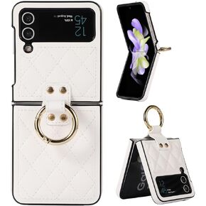 Galaxy Z Flip 4 Case with Ring, Premium Leather Back Cover Anti-Scratch Shockproof Case for Samsung Z Flip 4 5G (Black) in Kuwait