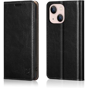 Belemay iPhone 14 Plus Wallet Case - Genuine Leather Flip Cover, RFID Blocking Card Holders, Shockproof TPU Shell, 6.7-inch, Brown