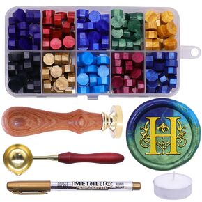 SWANGSA Initial Alphabet M Wax Seal Stamp Kit, Classic Retro Letter Sealing Stamp with 200pcs Sealing Wax Beads Kit for Wedding Invitations Cards Envelopes (M)
