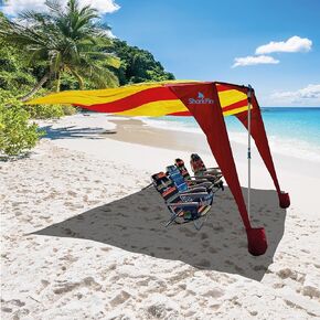 SHARK FIN SHADE Beach Tent Wind Sun Canopy Portable Easy Set Up UPF 50+ No Assembly Required 3-30 MPH - 1 to 8 People - Tie Downs Included - 2 Sizes Large 9' X 10' & Giant 13.5' X 10' PATENTS PENDING