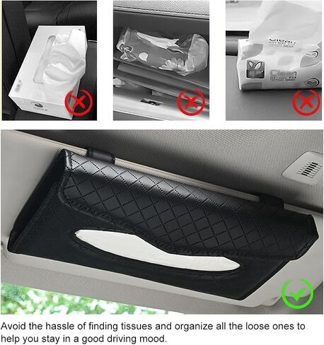 Kewucn Car Tissue Holder, Auto Sun Visor Leather Napkin Holder, Universal Vehicle Mask Holder Tissue Dispenser with Tissue Refill for Visor & Backseat, Interior Car Accessories (Beige) in Saudi Arabia