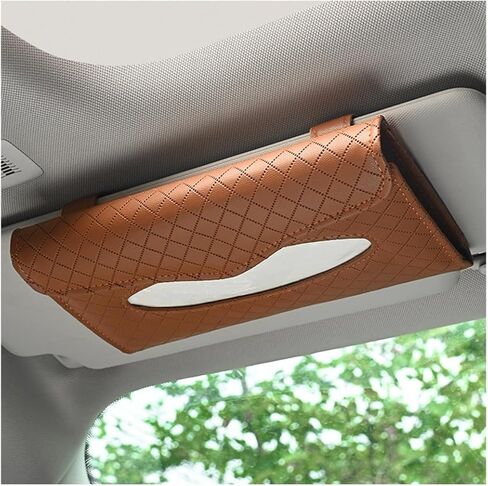 Kewucn Car Tissue Holder, Auto Sun Visor Leather Napkin Holder, Universal Vehicle Mask Holder Tissue Dispenser with Tissue Refill for Visor & Backseat, Interior Car Accessories (Beige) in Saudi Arabia