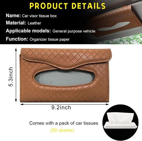 Kewucn Car Tissue Holder, Auto Sun Visor Leather Napkin Holder, Universal Vehicle Mask Holder Tissue Dispenser with Tissue Refill for Visor & Backseat, Interior Car Accessories (Beige) in Saudi Arabia