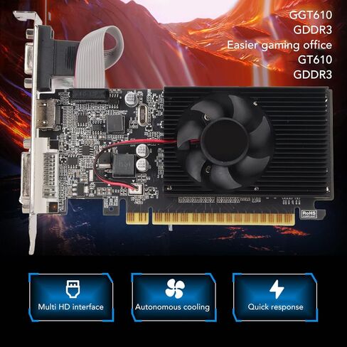 GT610 1G 1GB DDR3 Graphics Card, 810/1800MHz Desktop Video Card with Cooling Fan, PCI Card Graphics Card with PCI Express X16 2.0, , DVI, VGA Interface in Saudi Arabia