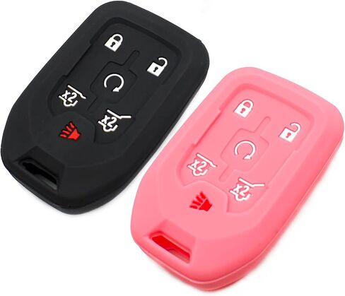 Silicone Key Fob Cover Fit for Chevy Chevrolet Tahoe Suburban 3500 HD GMC Terrain Yukon XL 1500 GM Smart 6 Buttons | Car Accessories | Remote Key Protection Case - Black & Black in Saudi Arabia