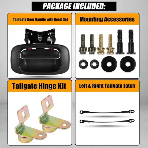 RANSOTO Tailgate Hardware Rebuild Kit Compatible with 1999-2006 Chevy Silverado GMC Sierra Tailgate Handle Latch and Bezel Trim with Rod Clips Replaces 15997911 15228539 15228541 15228540 in Saudi Arabia