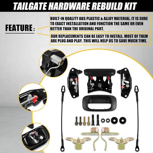 RANSOTO Tailgate Hardware Rebuild Kit Compatible with 1999-2006 Chevy Silverado GMC Sierra Tailgate Handle Latch and Bezel Trim with Rod Clips Replaces 15997911 15228539 15228541 15228540 in Saudi Arabia