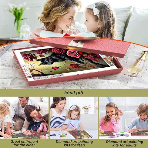 pffngpen الماس الفن مجموعات الرسم للبالغين، diy زهرة الورد الماس الفن مجموعات للمبتدئين 5d جولة الحفر الكامل القط الماس الفن للمنزل جدار ديكور الهدايا الحرفية 12x16 بوصة in Kuwait