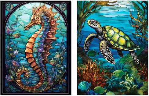 Sea Animals Diamond Art Painting Kits for Adults 2 Pack Sea Animals Diamond Art Kits DIY 5D Full Drill Crafts Diamond Dots Seahorse Turtle Gem Painting Art Kits Home Wall Decor Gifts 12x16inch in Saudi Arabia