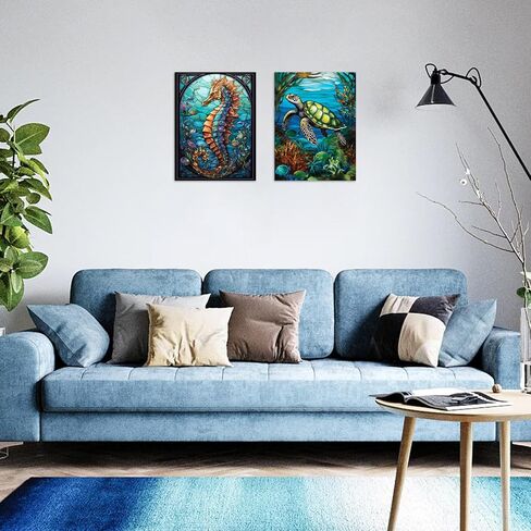 Sea Animals Diamond Art Painting Kits for Adults 2 Pack Sea Animals Diamond Art Kits DIY 5D Full Drill Crafts Diamond Dots Seahorse Turtle Gem Painting Art Kits Home Wall Decor Gifts 12x16inch in Saudi Arabia