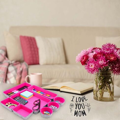 Welaxy Office Desk Drawer Organizers Trays Felt Shallow organizing Box Draw dividers for hygge aesthetics Office Supplies Multi-purposed Organize 8-piece (Oatmeal) in Kuwait