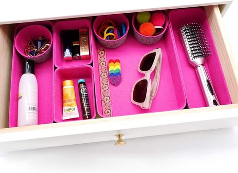 Welaxy Office Desk Drawer Organizers Trays Felt Shallow organizing Box Draw dividers for hygge aesthetics Office Supplies Multi-purposed Organize 8-piece (Oatmeal) in Kuwait