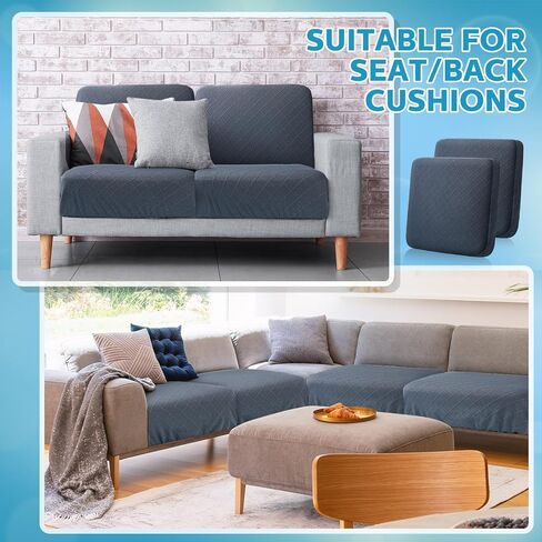 Mixweer 6 Pcs Stretch Diamond Lattice Couch Cushion Cover Replacement Slipcovers Thick Jacquard Fabric Soft Sofa Seat Covers Furniture Protector Sofa Chair Cushion Covers (Black) in Saudi Arabia