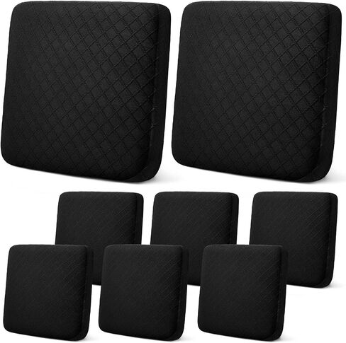 Mixweer 6 Pcs Stretch Diamond Lattice Couch Cushion Cover Replacement Slipcovers Thick Jacquard Fabric Soft Sofa Seat Covers Furniture Protector Sofa Chair Cushion Covers (Black) in Saudi Arabia