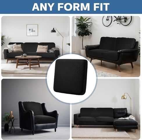 Mixweer 6 Pcs Stretch Diamond Lattice Couch Cushion Cover Replacement Slipcovers Thick Jacquard Fabric Soft Sofa Seat Covers Furniture Protector Sofa Chair Cushion Covers (Black) in Saudi Arabia