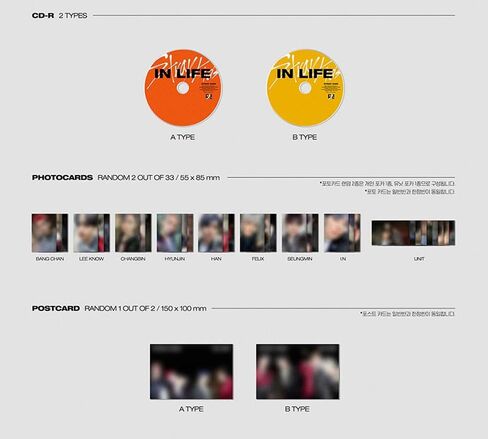 STRAY KIDS: IN LIFE [الإصدار القياسي] (النوع B) القرص المضغوط الأول لألبوم إعادة التعبئة + صندوق التغليف + كتاب الصور + بطاقات الصور الفوتوغرافية + بطاقة بريدية + (4 بطاقات صور إضافية + بطاقة صور مزدوجة الجوانب + مرآة جيب) in Saudi Arabia