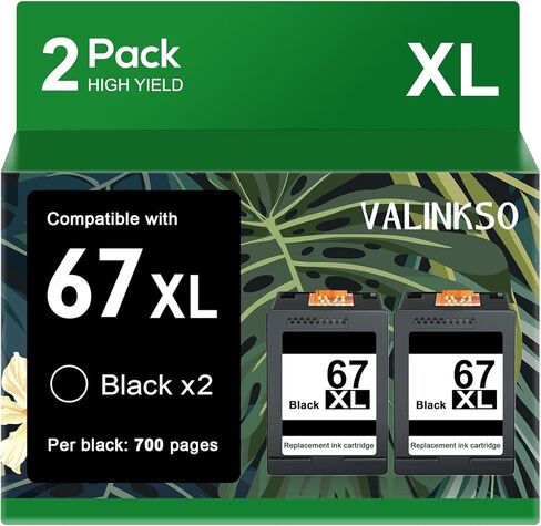 استبدال خراطيش الحبر الأسود 67XL المعاد تصنيعها لجهاز HP 67XL Black Work مع DeskJet 2700 2700e 2752 2752e 2755e 2755 4155 Envy 6000 6055e 6055 6075 Envy Pro 6400 6455 6475 (2 أسود) in Kuwait