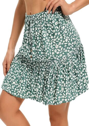 Urban CoCo Women's Flared Short Skirt Floral/Solid Ruffle Mini Skater Skirt in Saudi Arabia