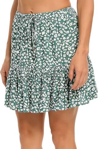 Urban CoCo Women's Flared Short Skirt Floral/Solid Ruffle Mini Skater Skirt in Saudi Arabia