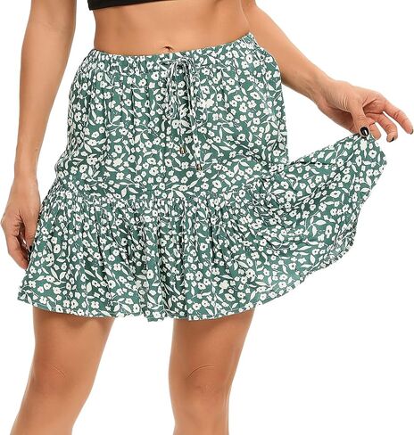 Urban CoCo Women's Flared Short Skirt Floral/Solid Ruffle Mini Skater Skirt in Saudi Arabia