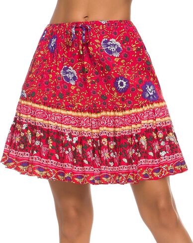 Urban CoCo Women's Flared Short Skirt Floral/Solid Ruffle Mini Skater Skirt in Saudi Arabia