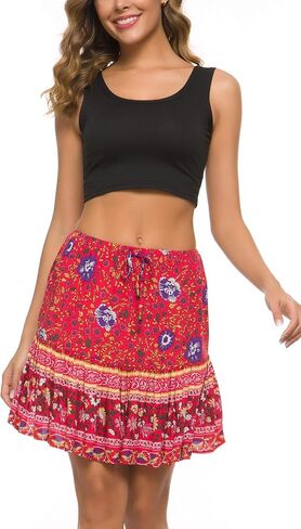 Urban CoCo Women's Flared Short Skirt Floral/Solid Ruffle Mini Skater Skirt in Saudi Arabia
