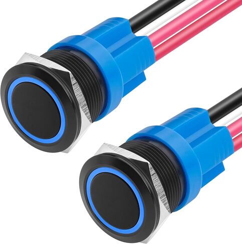 LED Momentary Push Button Switch, Aluminum Alloy, IP67 Waterproof 5-24V 20A 1NO, with Wire Socket Plug (1, Blue, 16mm) in Saudi Arabia