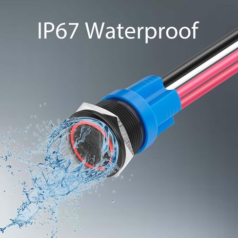 مفتاح زر ضغط LED مؤقت، سبائك الألومنيوم، IP67 مقاوم للماء 5-24 فولت 20 أمبير 1NO، مع قابس مقبس سلك (1، أزرق، 16 مم) in Kuwait
