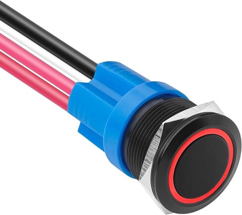 مفتاح زر ضغط LED مؤقت، سبائك الألومنيوم، IP67 مقاوم للماء 5-24 فولت 20 أمبير 1NO، مع قابس مقبس سلك (1، أزرق، 16 مم) in Kuwait