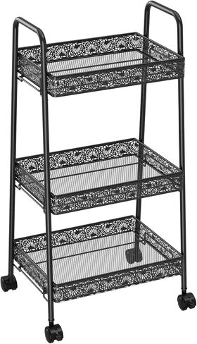 عربة أدوات معدنية متدحرجة من 3 طبقات، عربة تخزين متعددة الوظائف للحمام، المطبخ، غرفة المعيشة، المكتب، منظم تخزين متحرك بعجلات قابلة للقفل، أسود in Kuwait